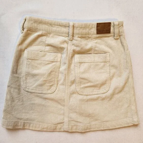 American Eagle Super Hi-Rise A-Line Corduroy Mini Skirt Zipper Mauve Cream Cute - Picture 5 of 12
